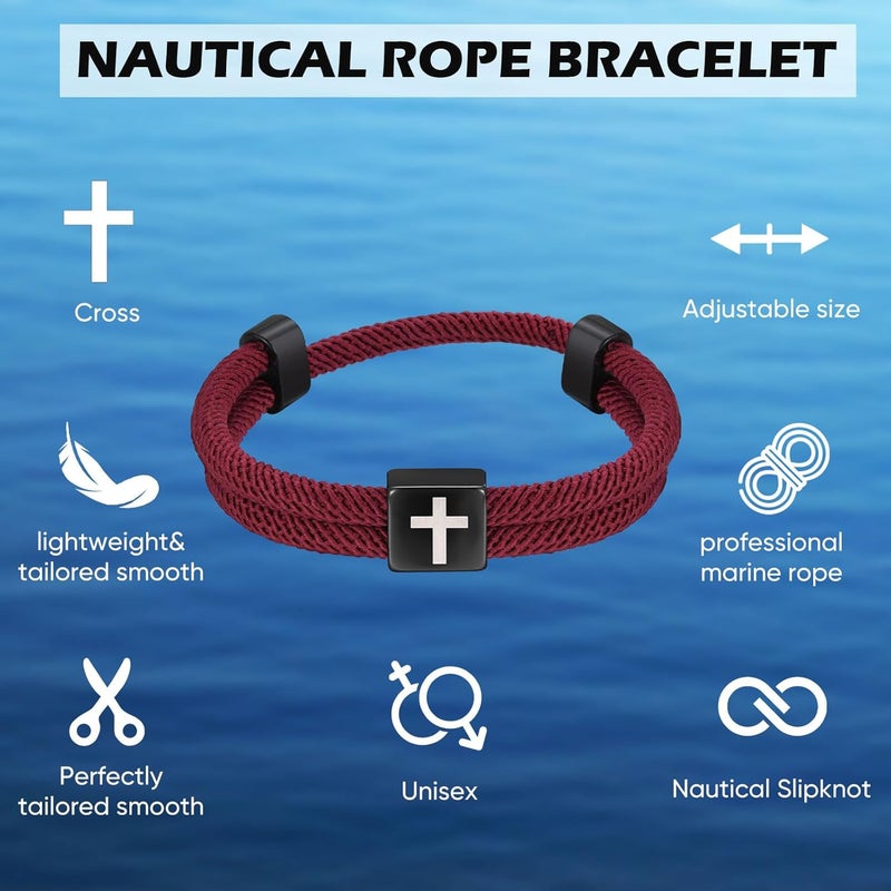 TempBeau Store Braided Men Rope Cross Bracelet - Adjustable Tree of Life Cord Surfing Bracelet, Handmade Nautical Navy Marine String Bracelet with Metal Knot, Easter Women Bracelets Gifts - Image 4